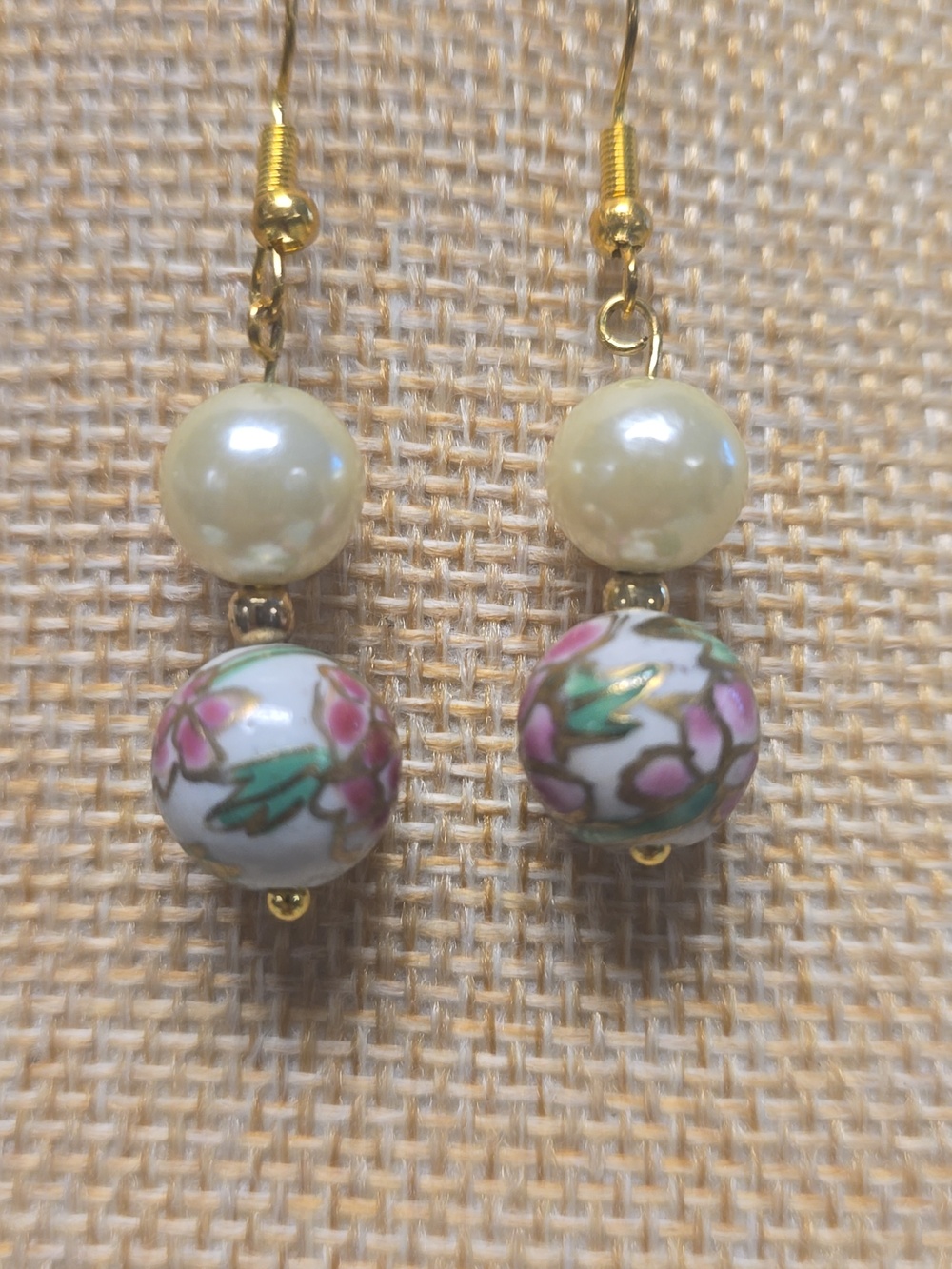Faux Pearl And Cloisonne Beads Dangle Drop Earrings - Picture 5 of 5